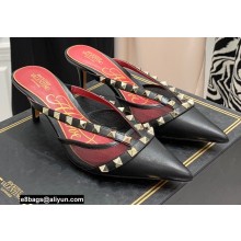 Valentino Heel 6cm Rockstud Alcove Mules in Mesh and Leather Black 2021