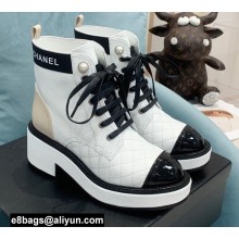 Chanel Heel 5.5cm Lace-Ups Ankle Boots G38514 Calfskin/Patent White 2021
