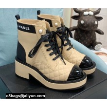 Chanel Heel 5.5cm Lace-Ups Ankle Boots G38514 Calfskin/Patent Beige 2021