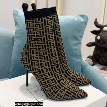 Balmain Heel 9.5cm Stretch Knit Skye Ankle Boots Black/Brown With Balmain Monogram 2021