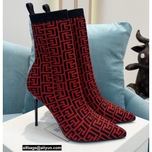 Balmain Heel 9.5cm Stretch Knit Skye Ankle Boots Red With Balmain Monogram 2021