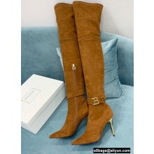 Balmain Heel 9.5cm Raven Thigh-high Boots Suede Brown 2021