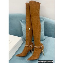 Balmain Okt Chain Detail Thigh-high Boots Suede Brown 2021