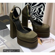 Versace Heel 14.5cm Platform 5cm Medusa Aevitas Satin Pumps Olive Green 2021
