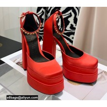 Versace Heel 14.5cm Platform 5cm Medusa Aevitas Satin Pumps Red 2021