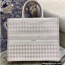 Dior Book Tote Bag in Houndstooth Embroidery Pale Pink 2021