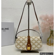 Celine CLUTCH ON STRAP Bag White in Triomphe canvas and calfskin