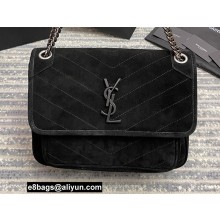Saint Laurent Niki Medium Bag in Suede Leather 633158 Black/Silver