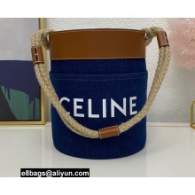 Celine Bucket Bag in Denim Blue with celine print and Calfskin