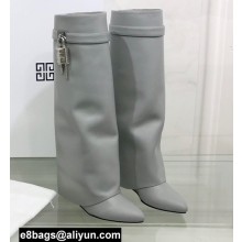 Givenchy Heel 9.5cm Shark Lock Pant Boots in Leather Gray 2021