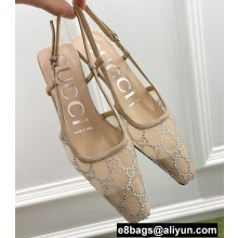 Gucci Heel 4cm GG Slingback Pumps Mesh Beige/Crystals 2022