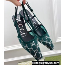 Gucci Heel 4cm GG Slingback Pumps Mesh Green/Crystals 2022