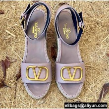 Valentino Leather VLogo Wedge Espadrilles Sandals Light Pink
