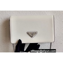 Prada Brushed Leather Shoulder Bag 1BD307 White 2021