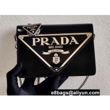 Prada Brushed Leather Shoulder Bag 1BH189 Black 2021
