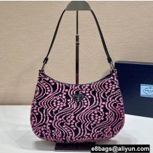 Prada Cleo Jacquard knit and Leather Shoulder Bag 1BC499 Black/Pink 2021