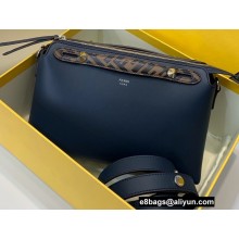 Fendi FF Motif Handle Leather By The Way Medium Boston Bag Dark Blue