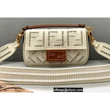 Fendi Mini Baguette Canvas Bag White with Embroidery 2021