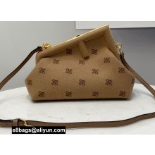 Fendi First Small Flannel Bag Beige with Karligraphy Embroidery 2021