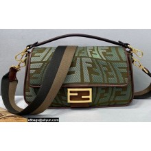 Fendi Medium Baguette Bag Embroidered FF Fish-Eye Canvas Bag Green 2021
