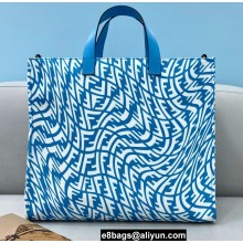 Fendi Shopper Tote Bag Glazed Canvas FF Vertigo Graphic Print Blue 2021