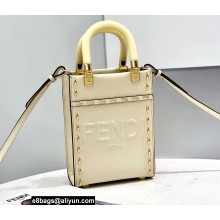 Fendi Leather Mini Sunshine Shopper Bag White with Metal Stitching 2021