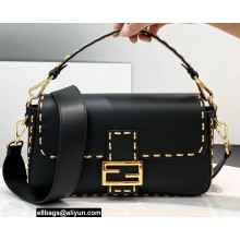 Fendi Medium Baguette Bag Black with Metal Stitching 2021