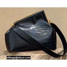 Fendi First Medium Crocodile Pattern Bag Black 2021