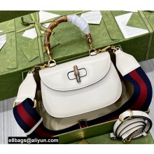 Gucci leather Small top handle bag with Bamboo 675797 White 2021