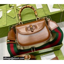 Gucci leather Small top handle bag with Bamboo 675797 Brown 2021