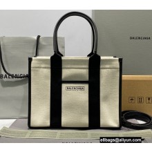 Balenciaga Hardware Small Tote Bag With Strap in Cotton Canvas Black/Light Beige 2021