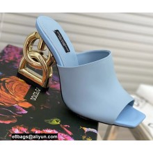 Dolce & Gabbana Heel 9cm Leather Down-padded Mules Sky Blue with DG Pop Heel 2021