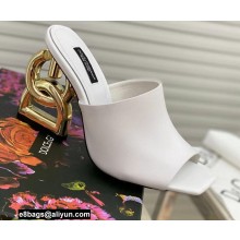 Dolce & Gabbana Heel 9cm Leather Down-padded Mules White with DG Pop Heel 2021