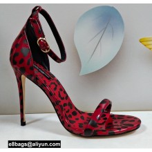 Dolce & Gabbana Heel 10.5cm Patent Leather Sandals Leopard-print Red 2021