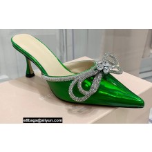 Mach & Mach Heel 6.5cm Double Bow Mules Iridescent Leather Green 2021