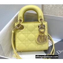 Lady Dior Micro Bag in Patent Cannage Calfskin Pale Yellow 2021