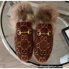 Gucci Wool Fur Horsebit Princetown Slippers GG Velvet Coffee 2022