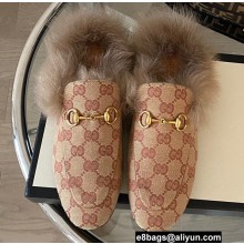 Gucci Wool Fur Horsebit Princetown Slippers GG Canvas Beige 2022