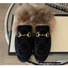 Gucci Wool Fur Horsebit Princetown Slippers GG Velvet Black 2022Gucci Wool Fur Horsebit Princetown Slippers GG Velvet Black 2022