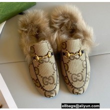 Gucci Wool Fur Horsebit Princetown Slippers Maxi GG Beige 2022