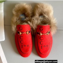 Gucci Wool Fur Horsebit Princetown Slippers 100 Red Felt 2022