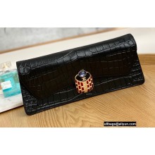 Chanel Croco Pattern Vintage Pouch Clutch Bag 6603 Black 2022