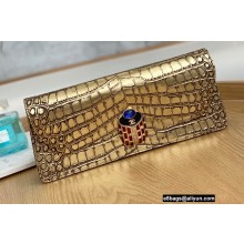 Chanel Croco Pattern Vintage Pouch Clutch Bag 6603 Metallic Gold 2022