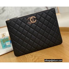 Chanel Caviar Leather CC Logo Small Pouch Clutch Bag 1801 Black