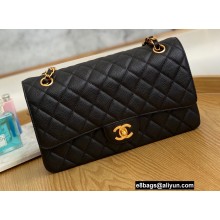 Chanel Vintage Gold-Tone Metal Quilted Medium Classic Double Flap Bag 112 Caviar Leather Black