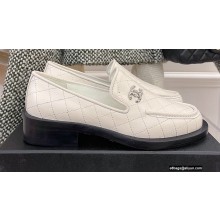 Chanel Heel 4cm Quilting CC Loafers White 2022