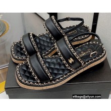 Chanel Heel 3cm Platform 2cm Lambskin Chain Around Sandals G38489 Black 2022