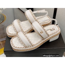 Chanel Heel 3cm Platform 2cm Lambskin Chain Around Sandals G38489 White 2022