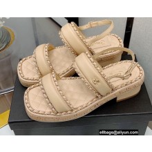 Chanel Heel 3cm Platform 2cm Lambskin Chain Around Sandals G38489 Beige 2022