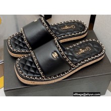 Chanel Platform 2cm Lambskin Chain Around Mules Black 2022